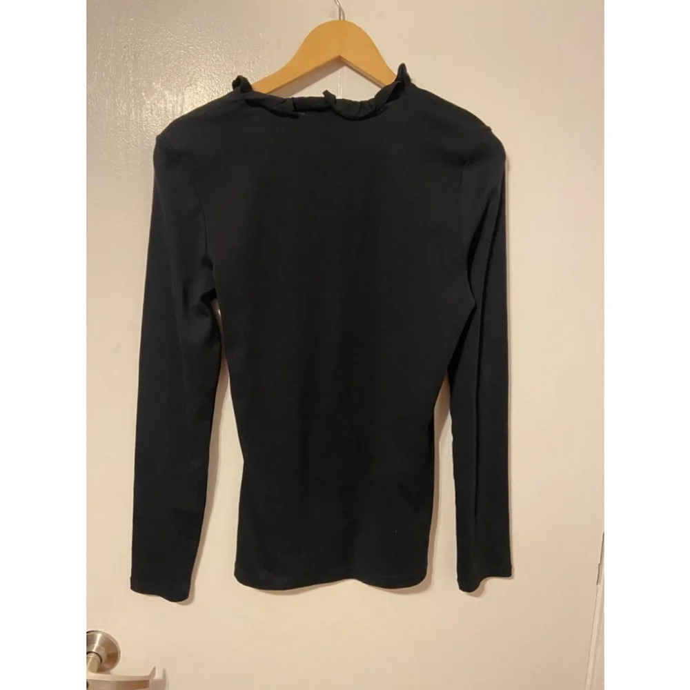 Vintage Lauren Ralph Lauren Black Ruffled Peasant Long Sleeve Pima Cotton Blouse - Picture 4 of 4